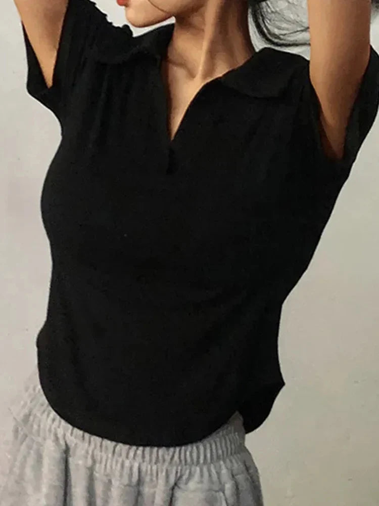Top de manga corta con solapa