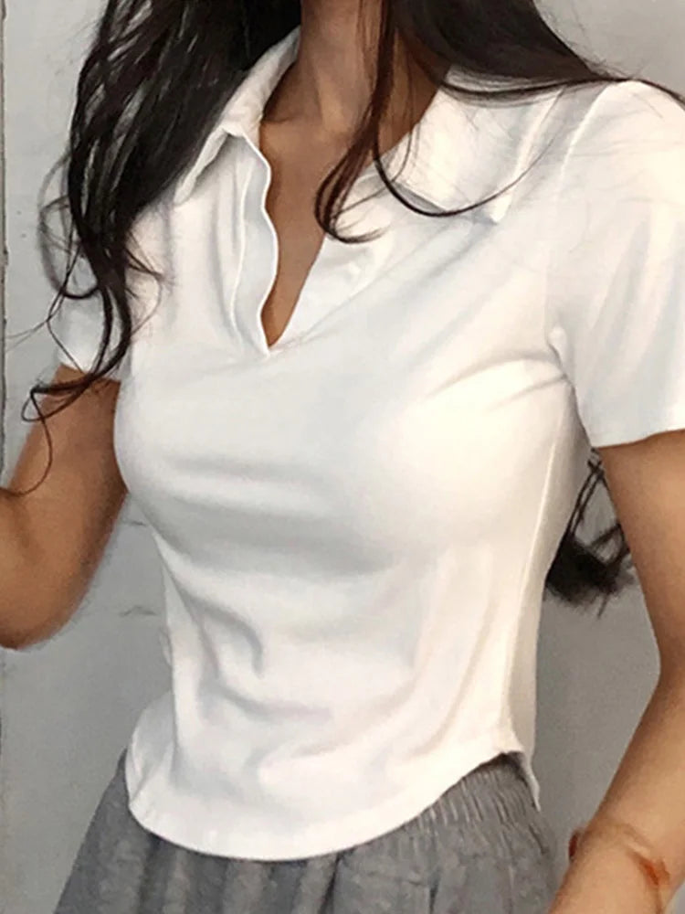 Top de manga corta con solapa